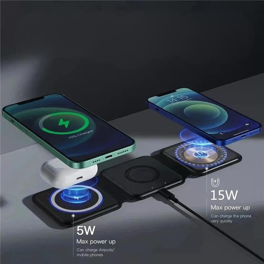 3 In 1 Magnetic Wireless Charger Pad Stand Foldable for iPhone 15 14 13 12 11, Apple Watch, AirPods