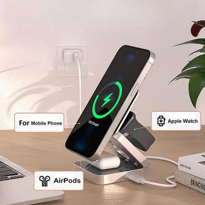 3 in 1 Magnetic Wireless Charger Stand Pad Foldable for iPhone,Apple Watch, AirPods Fast Charging Station