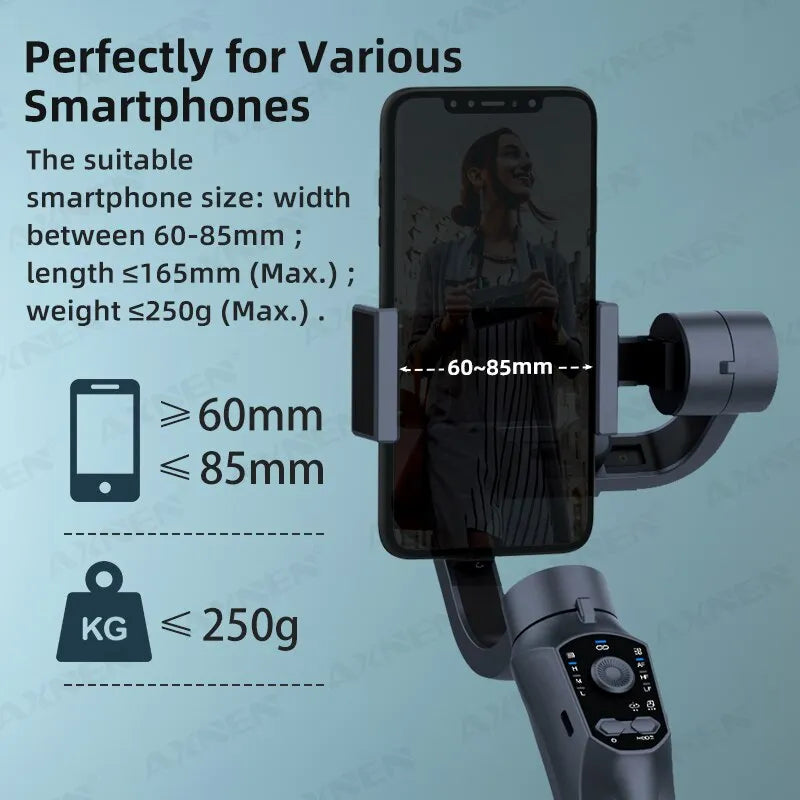 3-Axis Handheld Gimbal, Smartphone Stabilizer, Selfie Stick, Video Recording for Android, iPhone