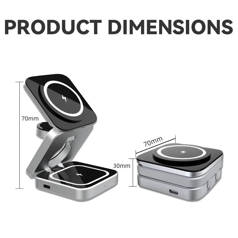 3 in 1 Magnetic Wireless Charger Stand Pad Foldable for iPhone,Apple Watch, AirPods Fast Charging Station