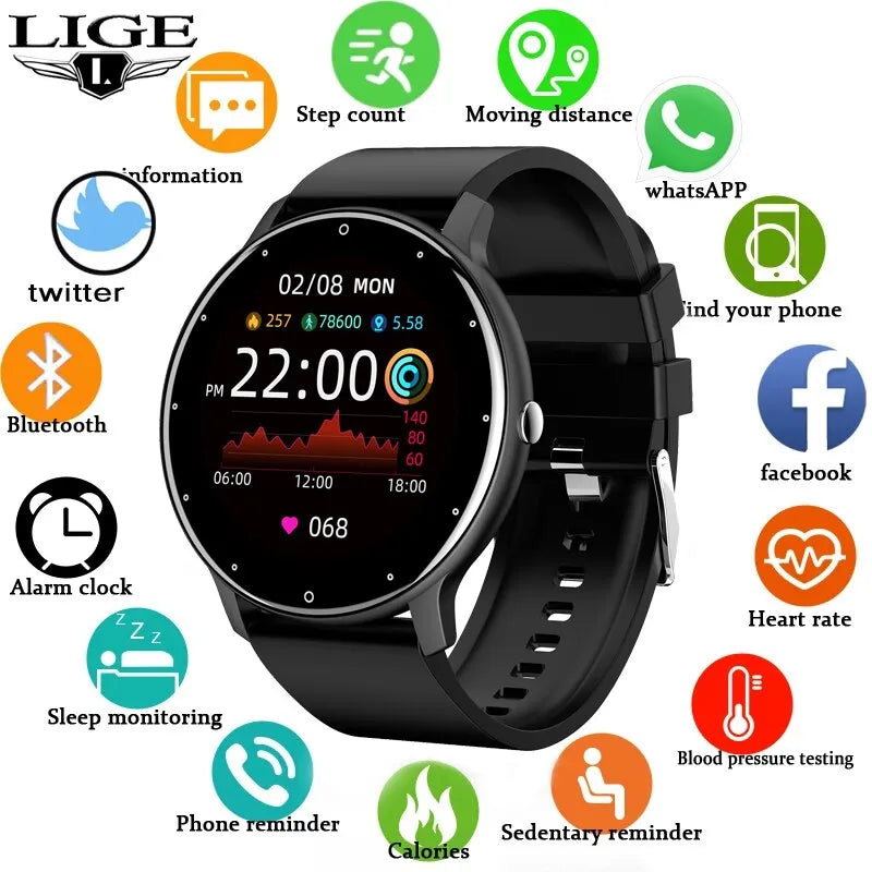 Smart Watch unisex, Full Touch Screen, Sport Fitness Watch, IP67 Waterproof Bluetooth For Android IOS Smartwatch