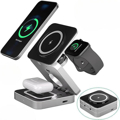 3 in 1 Magnetic Wireless Charger Stand Pad Foldable for iPhone,Apple Watch, AirPods Fast Charging Station